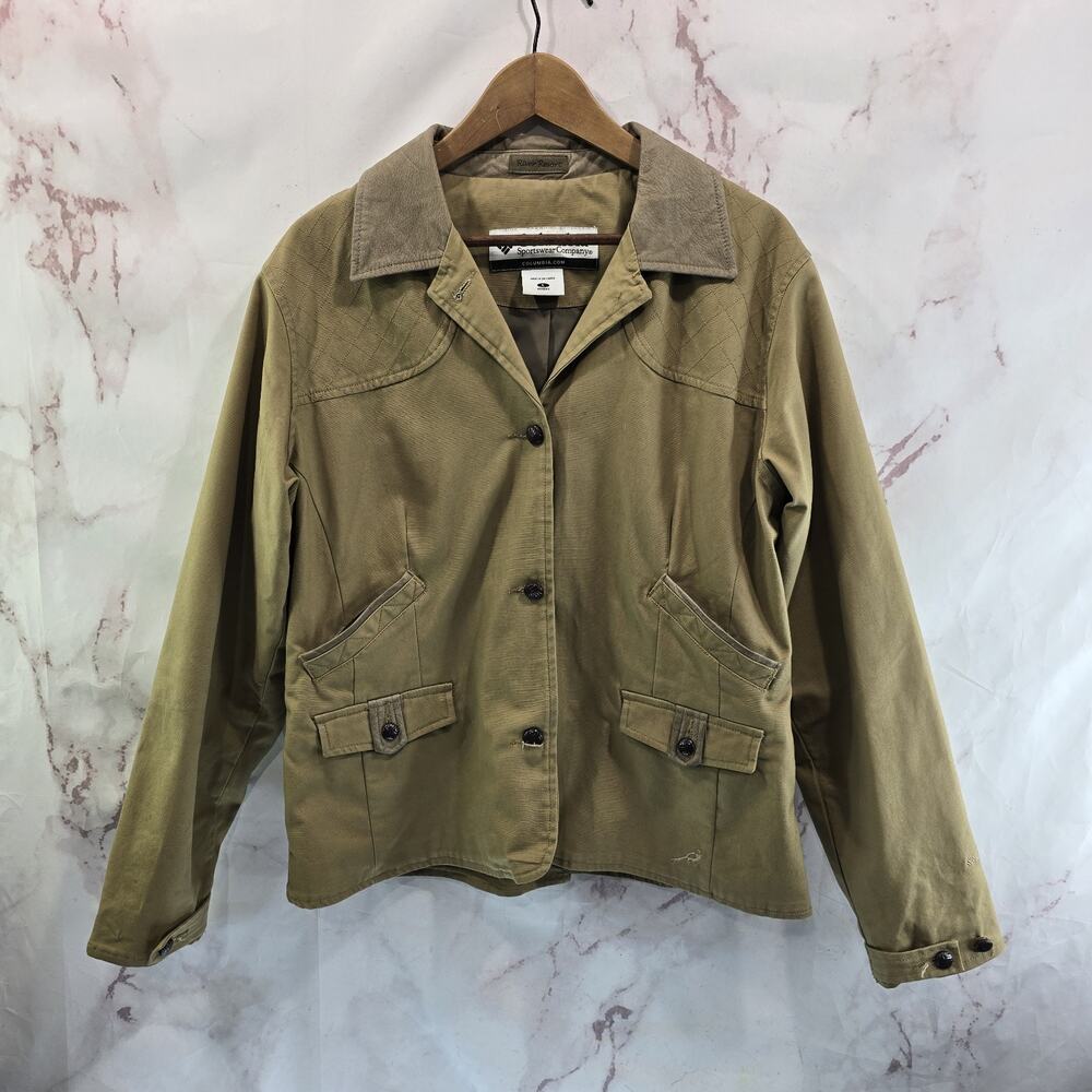 Columbia Jacket Womens XL Brown Vintage Chore Field Leather Shooting Patches